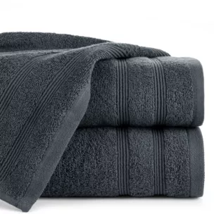 Ręcznik do rąk 30x50 cm bawełniany kolor grafitowy z bordiurą w formie tkanych paseczków 500 g/m2 ALINE