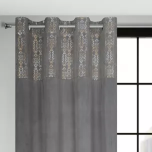 Zasłona stalowo, złota z dekoracyjnym pasem z welwetu 140x250 cm przelotka - LIZA