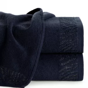 Ręcznik do rąk 30x50 cm bawełniany kolor granatowy z ozdobną błyszczącą bordiurą 500 g/m2 MARGO