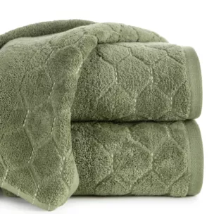 Ręcznik kąpielowy 70x140 cm bawełniany kolor zielony z welwetową geometryczną bordiurą 500 g/m2 LUMIA