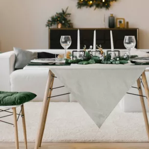 Obrus na stół naturalny 85x85 cm z żakardowej tkaniny FLASH przetykanej jasnozłotą nicią