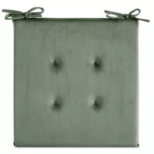 Poduszka na krzesło 40 x 40 x 3 cm  welwetowa oliwkowa z ozdobnym pikowaniem i praktycznymi troczkami GAJA