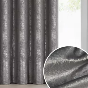 Zasłona stalowo, srebrna welwetowa z nakrapianym nadrukiem 135x270 cm taśma - AVENA