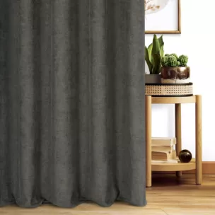 Zasłona szyta na taśmie 5 cm grafitowa z miękkiej w dotyku tkaniny szenilowej