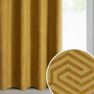 Zasłona welwetowa złota we wzór geometryczny 140x250 przelotka - INGA - Pierre Cardin