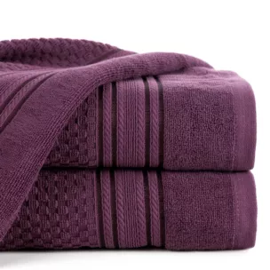 Ręcznik kąpielowy 70x140 cm bawełniany kolor ciemnofioletowy zdobiony subtelnymi paseczkami 500 g/m2 DAVOS