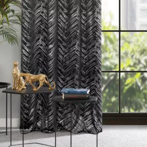 Zasłona czarna z błyszczącym złotym nadrukiem z welwetu 140x250 cm przelotka - - SARA