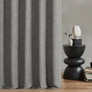 Zasłona szyta na taśmie 5 cm stalowa tkanina o naturalnym charakterze z efektem melanżu