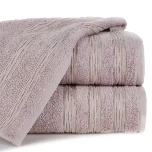 Ręcznik kąpielowy 50x90 cm bawełniany kolor pudrowy róż z ozdobną żakardową bordiurą z marszczeniem 480 g/m2 JONAS