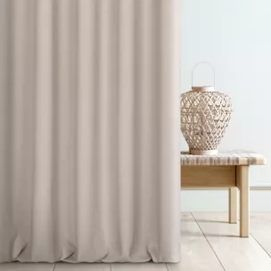 Zasłona szyta na taśmie 5 cm jasnobeżowa z miękkiej tkaniny o naturalnym splocie w stylu ekologicznym