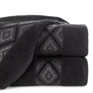 Ręcznik kąpielowy 70x140 cm bawełniany kolor czarny przetykany błyszczącą nicią w geometryczny wzór 500 g/m2 AZARI