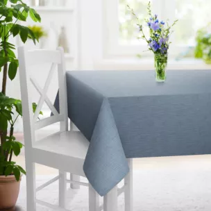 Obrus szyty niebieski o naturalnym, luźnym splocie w stylu eko