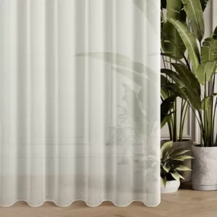 Firana szyta na taśmie fala naturalna z matowej tkaniny o wyglądzie deszczyku, z efektem kreszowania, wykończona obciążnikiem