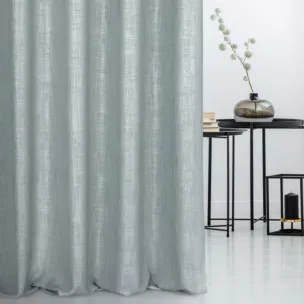 Zasłona szyta na taśmie 5 cm niebiesko srebrzysta z tkaniny o luźnym splocie, z połyskliwym nadrukiem w stylu glamour Italissima Eva Minge