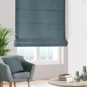 Roleta rzymska błękitna z miękkiej welwetowej tkaniny z połyskiem