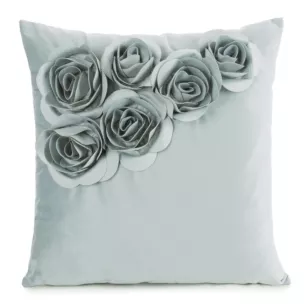Poszewka na poduszkę 45 x 45 cm z welwetu kolor miętowy zdobiona w róże 3D