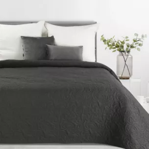 Narzuta z tkaniny imitującej len grafitowa 200x220 cm na łóżko pikowana metodą hot press LENA 4 Eurofirany Premium