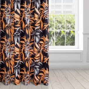 Zasłona welwetowa czarno, ruda w stylu botanic 140x270 cm taśma - ZOJA - Pierre Cardin