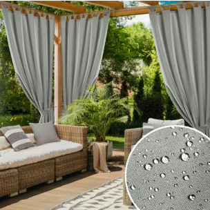 Zasłona srebrna z wodoodpornej tkaniny idealna do ogrodu i na taras 155x260 cm szelki/rzep - GARDEN