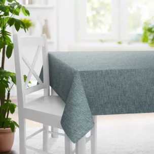 Obrus na wymiar ciemnomiętowy tkanina o naturalnym charakterze z efektem melanżu