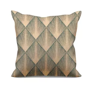 Poszewka szyta turkusowo złota z tkaniny w elegancki geometryczny wzór z błyszczącą nicią