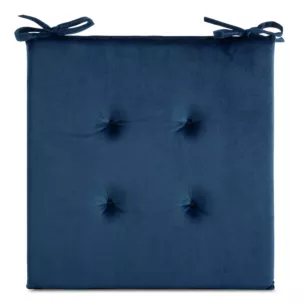 Poduszka na krzesło 40 x 40 x 3 cm  welwetowa granatowa z ozdobnym pikowaniem i praktycznymi troczkami GAJA