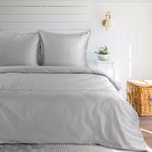 Pościel 160x200 cm z satyny bawełnianej kolor jasnoszary zdobiona elegancką koronką RETRO 5