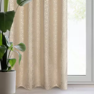 Zasłona ciemnobeżowo, szampańska zdobiona nadrukiem geometrycznym 140x250 cm przelotka - SEMI
