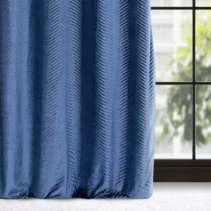 Zasłona granatowa z błyszczącego strukturalnego welwetu 140x250 cm przelotka - LUSSI