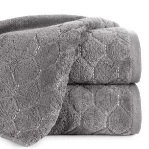 Ręcznik kąpielowy 70x140 cm bawełniany kolor stalowy z welwetową geometryczną bordiurą 500 g/m2 LUMIA