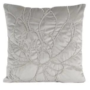 Poszewka na poduszkę 45x45 cm welwetowa, srebrna zdobiona naszywanym wzorem SANDI