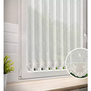 Tkanina firanowa zazdrostka z etaminy zdobiona haftem drobnych kwiatuszków