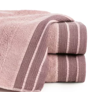 Ręcznik do rąk 30x50 cm bawełniany kolor pudrowy róż,bordowy w miękkie pasy i podkreślony żakardową bordiurą 500 g/m2 PATI