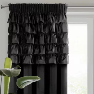 Zasłona welwetowa czarna zdobiona falbanami 140x270 cm taśma - AURA