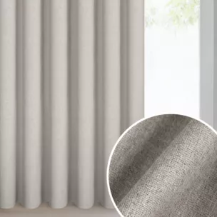 Zasłona beżowa 100% zaciemniająca o naturalnym widocznym splocie 140x270 cm taśma - ZOEY