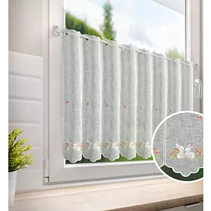 Tkanina firanowa zazdrostka zdobiona z etaminy zdobiona haftem króliczków