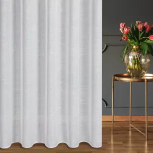 Firana szyta na taśmie 5 cm biała z delikatnej etaminy wykończonej obciążnikiem