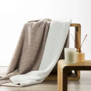 Koc bukla 150x200 cm beżowo, biały dwustronny PANDA Eurofirany Premium