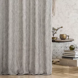 Zasłona szyta na taśmie 8 cm popielata z tkaniny o naturalnym splocie i efektem melanżu, z dodatkiem nici metalicznej Italissima Eva Minge