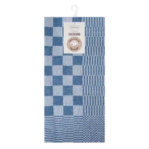 Komplet ściereczek kuchennych 2szt 50x70 cm bawełniany kolor niebieski zdobionych motywem szachownicy 200 g/m2 MAURO