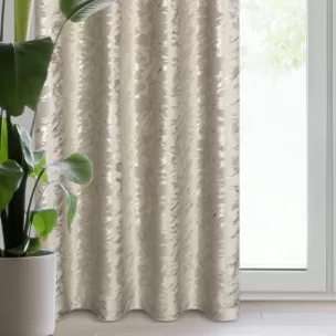 Zasłona welwetowa, ciemnobeżowy, złoty z błyszczącym nadrukiem 140x250 cm złota przelotka - DORIS - Design 91