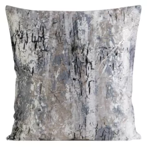 Poszewka na poduszkę 45x45 cm welwetowa stalowo, kremowa z błyszczącym marmurowym wzorem MALIA