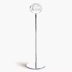Świecznik dekoracyjny transparentny, srebrny o kryształowej okrągłej formie na smukłej nóżce rozmiar 8x27 cm LARA