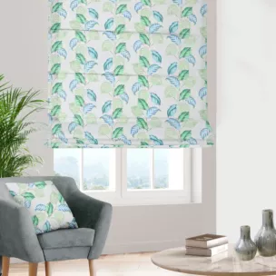 Roleta rzymska wielokolorowa z tkaniny bawełnianej o naturalnym płóciennym splocie