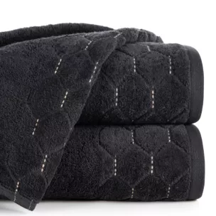 Ręcznik kąpielowy 70x140 cm bawełniany kolor czarny z welwetową geometryczną bordiurą 500 g/m2 LUMIA