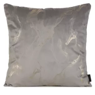 Poszewka na poduszkę 45x45 cm welwetowa stalowo, szampańska zdobiona błyszczącym nadrukiem marmuru NAIRA