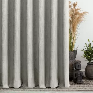 Zasłona szyta na taśmie 5 cm beżowa z tkaniny o naturalnym splocie z efektem melanżu