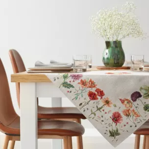 Obrus szarobeżowo, czerwony 100x100 cm gobelinowy z motywem kwiatów