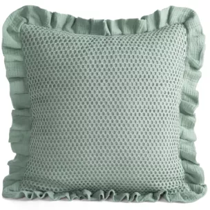 Poszewka na poduszkę 45x45 cm muślinowa z siateczką oraz ozdobną falbanką na brzegach szałwiowa MUŚLIN 2