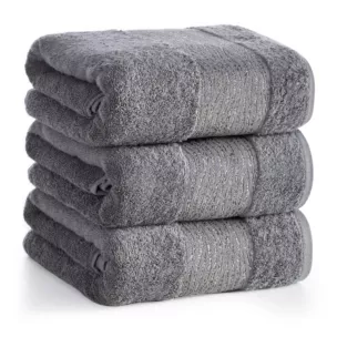 Ręcznik do rąk 30x50 cm bawełniany kolor stalowy z błyszącą bordiurą AMBER